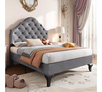 BTM Lit Enfant 90x200 avec Sommier à Lattes, Lit Capitonné avec Tête de Lit Réglable en Hauteur, Conception du Point de Traction, en Velours, Gris (sans Matelas)