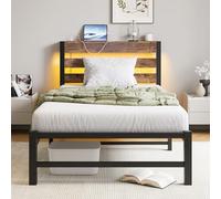 BTM Lit Simple Métal 90x200 cm, LED Prises USB Rangement sous Lit, Cadre Métallique sans Matelas