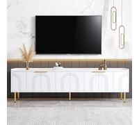 BTM Meuble TV, Lowboard avec Porte Structurée, Griffes Dorées et Pieds Dorés, 170 L x 35 L x 47.5 H(cm)