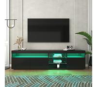 BTM Meuble TV Moderne, Banc TV avec éclairage LED Variable, Noir avec Panneau Lumineux,pour Salon, Salle à Manger, Chambre, Rangement Pratique, Noir Brillant, 180x35x45cm
