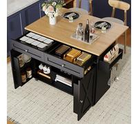 BTM Moderne îlot de Cuisine, Buffet, Chariot à Manger Grain de Bois, Table à Manger multifonctionnelle avec Rangement, Chariot avec étagères à Snacks, Noir