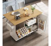 BTM Moderne îlot de Cuisine, Buffet pour Poubelle, Buffet, Table à Manger multifonctionnelle avec Rangement, Chariot avec étagères à Snacks et placards Extensibles, Blanc