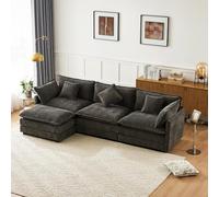 BTM Petit Canapé d'angle en Forme de L en Chenille, 3 Places avec Méridienne et Repose-Pieds, Meuble Rembourré Gris foncé