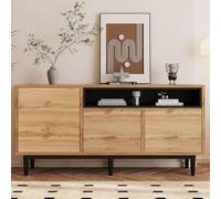 BTM Scandinave Buffet Bois, 3 Portes & 1 Étagère Réglable & Tiroirs, Meuble Salle Manger Bas, Moderne Bahut Armoire pour Salon Couloir Chambre, 160 x35x76 cm