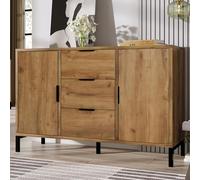 BTM Sideboard Kommode mit 2 Türen und 3 Schubladen, Buffetschrank mit Verstellbares Ablage, Aufbewahrungsschrank in Dunkle Eiche, Metallbeinen, für Schlafzimmer, Wohnzimmer, 120x40x76 cm