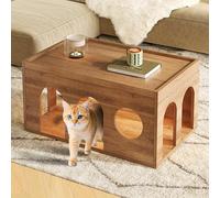 BTM Table Basse Amicale pour Animaux de Compagnie en Noyer avec Trous pour Chats, 80x50x40 cm, Finition Noyer Naturelle - Parfaite pour Salon Moderne et Interaction Humain-Animal