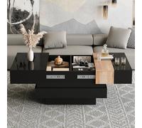 BTM Table Basse Carrée 70x70x39 cm Extensible, Rangement Caché Design Blocs Couleurs, MDF Noir