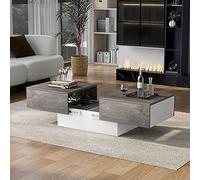 BTM Table Basse Carrée, Table Basse de Salon avec 2 Tiroirs et 2 Etagères, Table d'Appoint Extensible, 102x60x40 cm, Gris