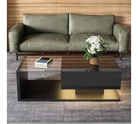 BTM Table Basse Moderne avec LED, Table Basse de Salon en Verre avec Tiroir Grand, Coffee Table Charge 30kg, 105x55x32.5cm, Noir