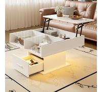 BTM Table Basse multifonctionnelle laquée Brillante avec éclairage LED, Hauteur réglable et Espace de Rangement modulable - Design Moderne pour Salons, Bureaux et Petits Appartements