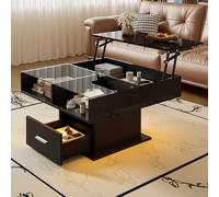 BTM Table Basse multifonctionnelle laquée Brillante avec éclairage LED, Hauteur réglable et Espace de Rangement modulable - Design Moderne pour Salons, Bureaux et Petits Appartements