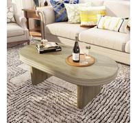 BTM Table Basse Ovale Canelée Mid Century Modern, Bois Rustique, Table Centre Polyvalente Salon Bureau, Naturel, 60x120x41.5 cm