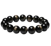 BTMDECOR Bracelet en obsidienne dorée brillante de 16 mm avec perles de cristal naturel pour homme et femme