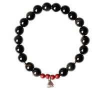BTMDECOR Bracelet en obsidienne noire naturelle pour perles rouges et breloques argentées, perles de prière d'énergie apaisante pour femme