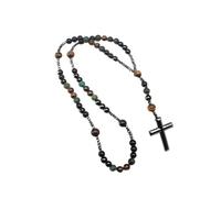 BTMDECOR Collier avec pendentif en forme de croix œil de tigre - Bijoux religieux réglables avec cordon en cuir, emballage cadeau (60 cm)