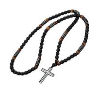 BTMDECOR Collier avec pendentif en forme de croix œil de tigre - Bijoux religieux réglables avec cordon en cuir, emballage cadeau (tigre noir et jaune)