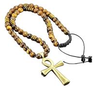 BTMDECOR Collier avec pendentif en forme de croix œil de tigre - Bijoux religieux réglables avec cordon en cuir, emballage cadeau (réglable A)