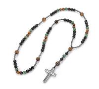 BTMDECOR Collier avec pendentif en forme de croix œil de tigre - Bijoux religieux réglables avec cordon en cuir, emballage cadeau (70 cm)