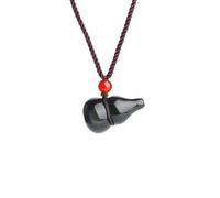 BTMDECOR Collier avec pendentif gourde en obsidienne noire naturelle, pendentif porte-clés pour perle rouge, amulette en cristal pour homme et femme