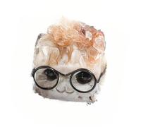 BTMDECOR Compagnon de bureau en pierre naturelle - Jolie pierre minérale fabriquée à la main avec yeux pour décoration de bureau, soulagement du stress et cadeau, Black frame glasses, Agate