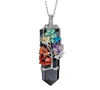 BTMDECOR Pendentif arbre de vie en cristal naturel - Collier point d'énergie enveloppé de fil métallique, breloque en pierre précieuse faite à la main, plusieurs variantes, One Size, Agate