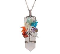 BTMDECOR Pendentif arbre de vie en cristal naturel - Collier point d'énergie enveloppé de fil métallique, breloque en pierre précieuse faite à la main, plusieurs variantes, One Size, Agate