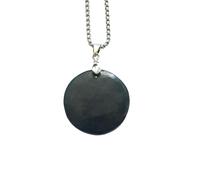 BTMDECOR Pendentif rond en shungite naturelle de 30 mm - Collier en carbone minéral poli avec design légèrement convexe - Cordon en nylon réglable ou chaîne argentée, cadeau unique pour elle et lui