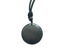 BTMDECOR Pendentif rond en shungite naturelle de 30 mm - Collier en carbone minéral poli avec design légèrement convexe - Cordon en nylon réglable ou chaîne argentée, cadeau unique pour elle et lui