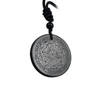 BTMDECOR Pendentif Sceau de Salomon en Shungite Naturelle - Collier en Pierre Polie Fait à la Main pour Équilibre, Concentration & Harmonie, Gravé Protection Amulette avec Cordon Réglable pour Homme