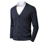 Btmpmcs Cardigan en tricot pour homme avec boutons sur le devant et col en V - Léger et classique - Doux - Manches longues avec 2 poches, gris foncé, L