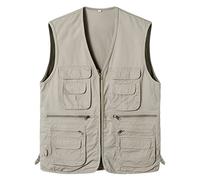 Btmpmcs Homme Gilet de Pêche de Plein air Multi-Poches Veste de Loisirs Respirant Gilet de Photographie Gilet Journaliste Veste de Sport Veste sans Manches en Coton