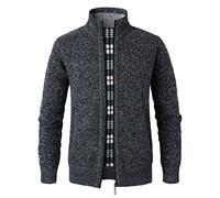 Btmpmcs Hommes Cardigan Veste en Maille Grosse Tricoté avec Col Debout Décontractée Ouvrez-Front Zippé Gilet Automne Hiver Chaud Pulls Épais Doublé en Polaire Sweat