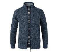 Btmpmcs Hommes Cardigan Veste en Maille Grosse Tricoté avec Col Debout Décontractée Ouvrez-Front Zippé Gilet Automne Hiver Chaud Pulls Épais Doublé en Polaire Sweat