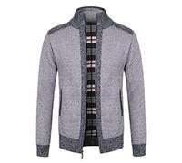 Btmpmcs Hommes Cardigan Veste en Maille Grosse Tricoté avec Col Debout Décontractée Ouvrez-Front Zippé Gilet Automne Hiver Chaud Pulls Épais Doublé en Polaire Sweat