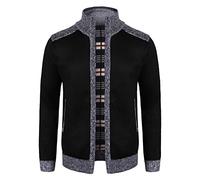 Btmpmcs Hommes Cardigan Veste en Maille Grosse Tricoté avec Col Debout Décontractée Ouvrez-Front Zippé Gilet Automne Hiver Chaud Pulls Épais Doublé en Polaire Sweat