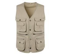 Btmpmcs Hommes Gilet de Pêche Multi-Poches Gilet Sans Manche Veste de Sport | Léger Loisirs Gilets De Plein air Coton Été Respirant Journaliste Durable Veste pour Camping Chasse Photographie Voyager