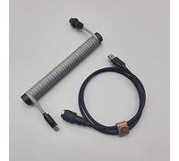 BTNCL Câble spiralé, enrouleur à tige fixe, connecteur aviateur amovible, câble à double manchon pour claviers mécaniques (gris et noir)