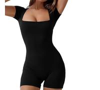 Btofellin Combinaison pour femme col carré manches courtes extensible une pièce moulante d'été sexy skinny sans couture sport yoga combinaison short décontracté, Noir , M