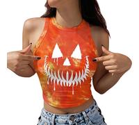 Btofellin Débardeur d'Halloween sans manches à dos nageur et col haut en coton coupe classique, Orange, L