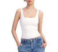 Btofellin Débardeur Femme Débardeur Col Rond Sans Manches Haut Coupe Moulante Été Sportive Tank Top pour Un Casual Vêtements Quotidiens, Blanc, Large