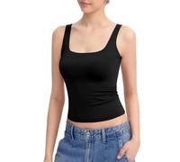 Btofellin Débardeur Femme Débardeur Col Rond Sans Manches Haut Coupe Moulante Été Sportive Tank Top pour Un Casual Vêtements Quotidiens, Noir , Medium