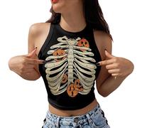 Btofellin Débardeur Femme Halloween Col Rond Débardeur Sans Manches Slim Fit Tank Top Mode T-shirt Clubwear pour Halloween, Noir , Small