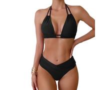 Btofellin Ensemble de Bikinis pour Femmes, Taille Basse col en V Bikinis rembourrés Maillot Bain Suspendu Sangles 4 pièces Plage Vacances Costume de Natation Piscine Vacances Spa Tankini