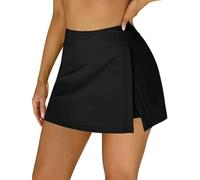 Btofellin Femmes Jupe de Natation Maillots de Bain Jupe Construit à Séchage Rapide 2 en 1 avec Slip Bas Bikini Jupe de Sport Bikini de Plage de Bain, Noir , L