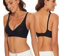 Btofellin Femmes Soutien-gorge Sans Armature Amovible Coutures Col V Bralette Invisible Doux Bustier Ultra Confortable Soutien Complet et Bretelles Réglables Corset, Noir , S