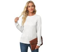 Btofellin Hauts courts à manches longues pour femmes, chemises texturées de couleur unie, hauts en tricot tendance, coupe ajustée, chemisier, T-shirts en coton, blanc, L