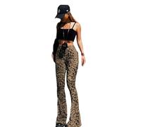 Btofellin Pantalon pour femme Palazzo à Jambe Évasé Élastique Pantalon et Pinocchietti Bootleg de Yoga à Taille Haute Contrôle du Ventre, marron, L