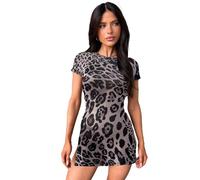 Btofellin Robes d'été pour Femmes Manches Courtes Femme Robe de Plage Imprimé Léopard Soft Confort Mini Sundress per Club Party