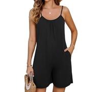 Btofellin Salopette Femme D'été Jumpsuit Femme Combinaison Décontractée Courte Short Sans Manches Jumpsuit avec Poches Élégant Short Combi Barboteuse Plage Vacances Outfit, Noir , XL