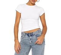 Btofellin T-shirt pour femme Y2K Crop Top à manches courtes Chemise d'été Base Party Streetwear Yoga Top, Blanc, Medium